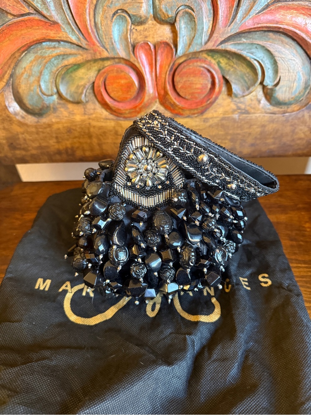 Mary Frances Black Beaded Evening Wristlet with Jeweled Accent - Picture 3 of 4
